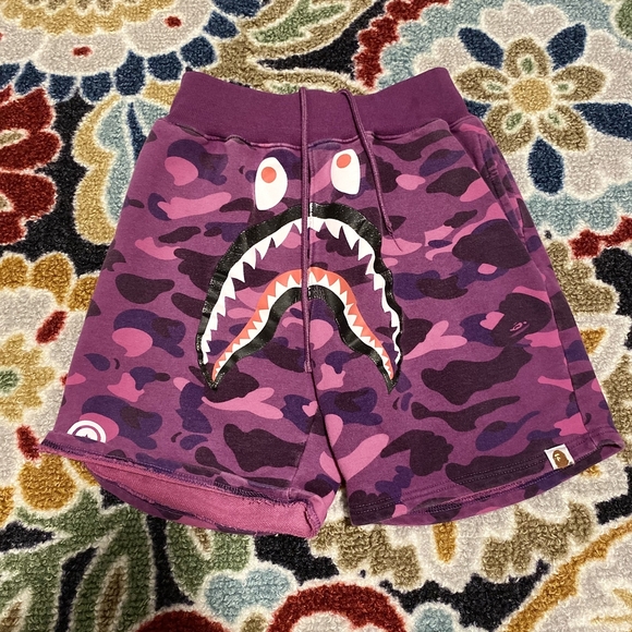 Bape Purple Camo Shark Men's Athletic Shorts - Picture 1 of 4